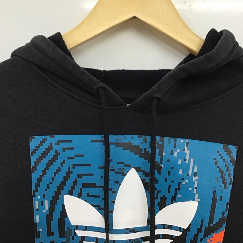 アディダス adidas パーカー 長袖 長袖パーカー プルオーバーパーカー スウェット S プリント 黒 / ブラック / black メンズ USED 古着 中古 10152297
