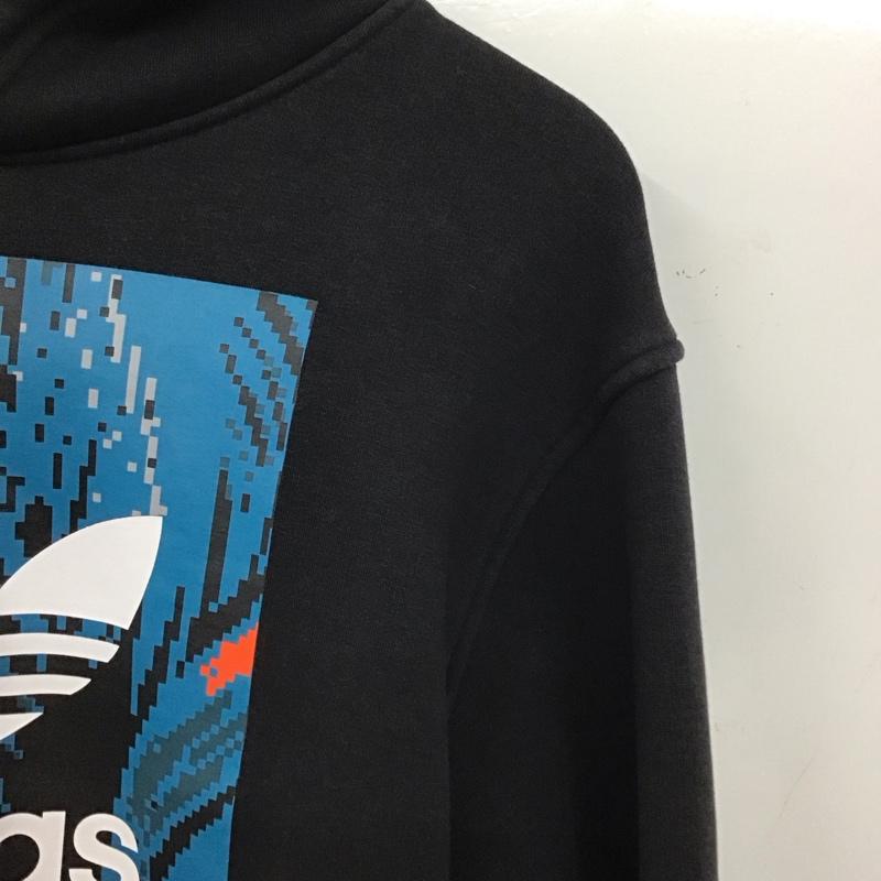 アディダス adidas パーカー 長袖 長袖パーカー プルオーバーパーカー スウェット S プリント 黒 / ブラック / black メンズ USED 古着 中古 10152297