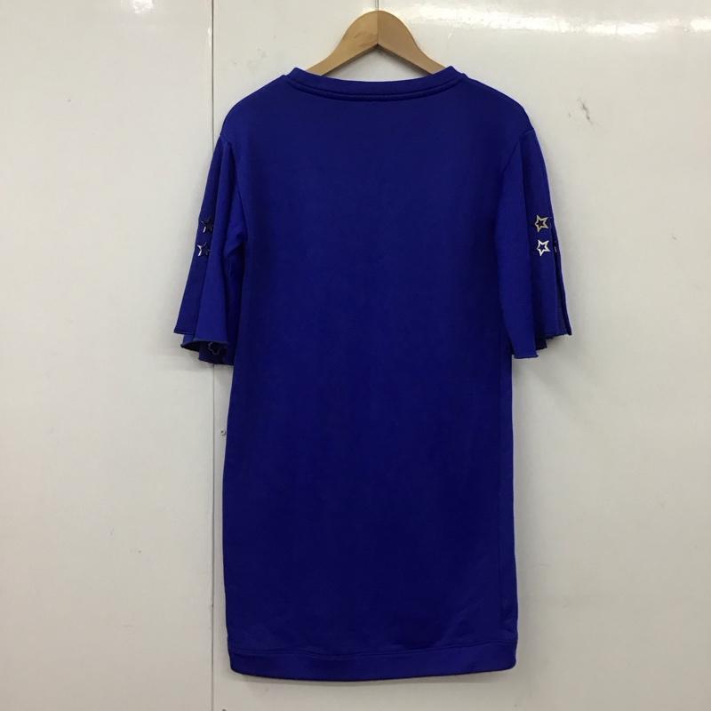 ピンコ PINKO ワンピース ひざ丈スカート 半袖ワンピース フレアスカート クルーネック L 無地 青 / ブルー / blue レディース USED 古着 中古 10152323