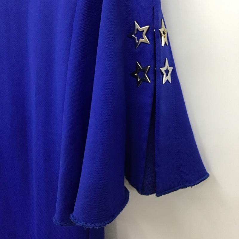 ピンコ PINKO ワンピース ひざ丈スカート 半袖ワンピース フレアスカート クルーネック L 無地 青 / ブルー / blue レディース USED 古着 中古 10152323