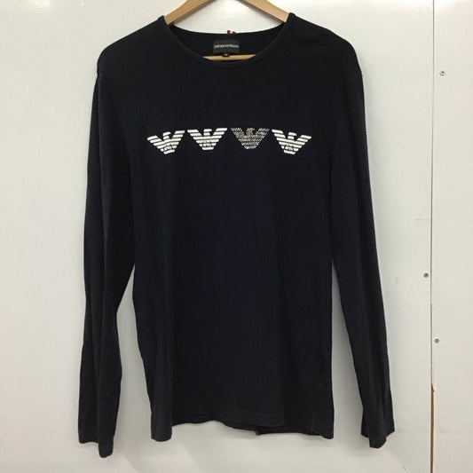 エンポリオアルマーニ EMPORIO ARMANI カットソー 長袖 長袖カットソー プリントカットソー クルーネック XL ロゴ、文字 紺 / ネイビー / navy メンズ USED 古着 中古 10152383