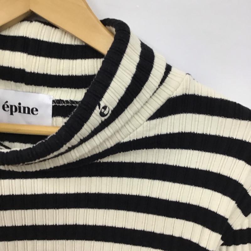 エピヌ epine ニット、セーター 長袖 長袖ニットカットソー タートルネック セーター ボーダー柄 白 / ホワイト / white X 黒 / ブラック / black レディース USED 古着 中古 10152398