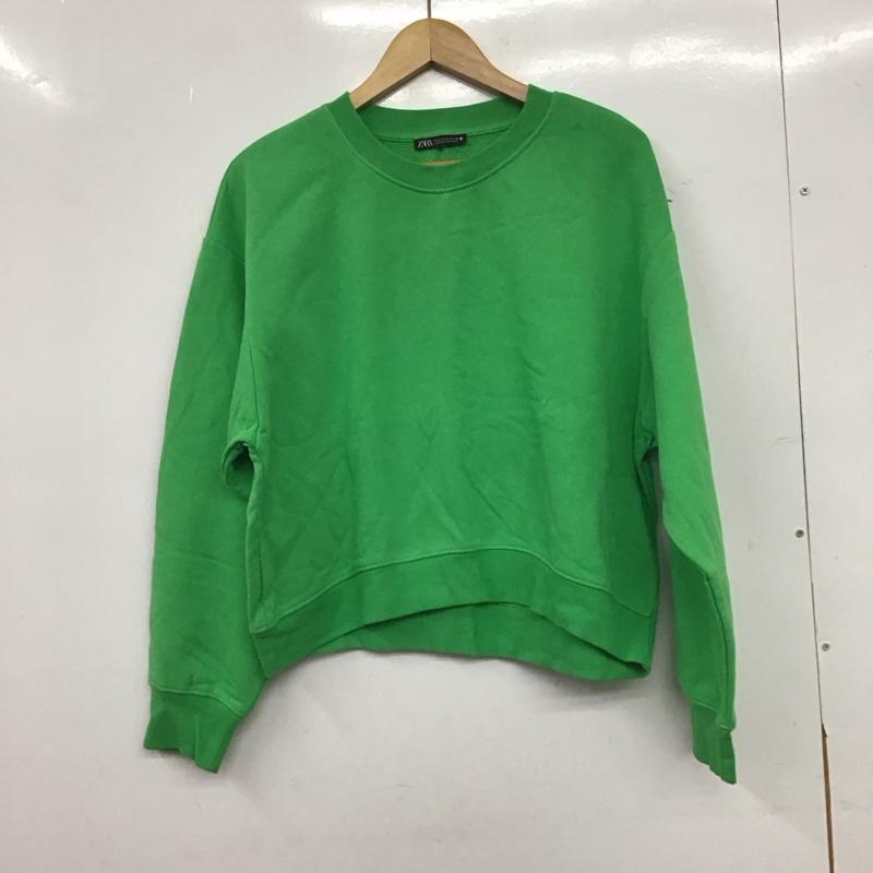 ザラ ZARA トレーナー 長袖 長袖トレーナー スウェット クルーネック プルオーバー L 無地 緑 / グリーン / green レディース USED 古着 中古 10152401