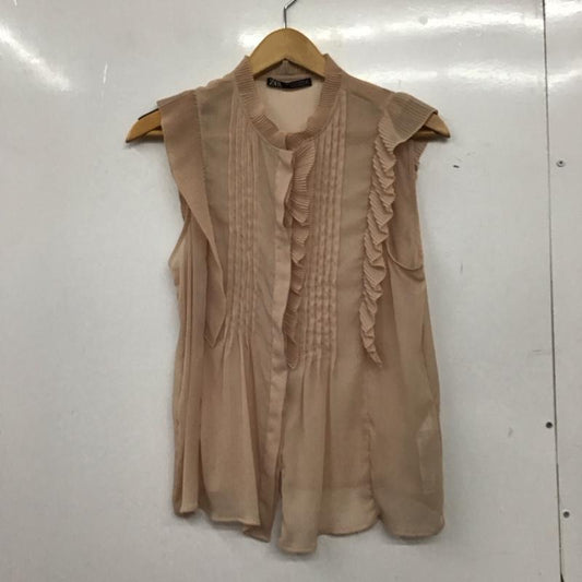 ザラ ZARA カットソー 半袖 ノースリーブシャツ ノーカラーシャツ S 無地 ベージュ / ベージュ / beige レディース USED 古着 中古 10152418