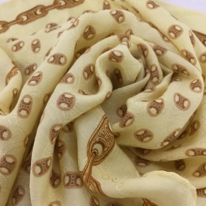 セリーヌ CELINE ファッション小物 スカーフ、ポケットチーフ チェーンモチーフ 大判 総柄 黄 / イエロー / yellow レディース USED 古着 中古 10152432