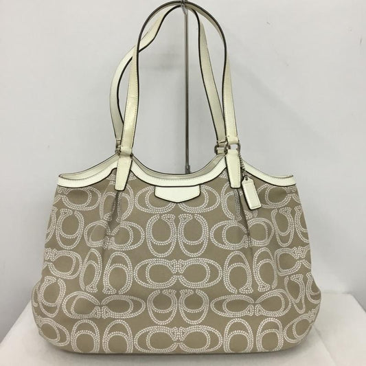 コーチ COACH トートバッグ トートバッグ F28926 シグネチャー柄 ロゴ、文字 白 / ホワイト / white X ベージュ / ベージュ / beige レディース USED 古着 中古 10152446