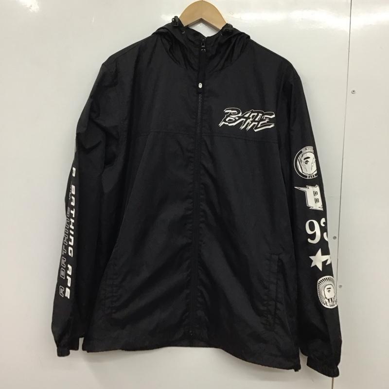 アベイシングエイプ A BATHING APE ジャケット、上着 ジャンパー、ブルゾン ジップアップナイロンジャケットパーカー アウター L ロゴ、文字 黒 / ブラック / black メンズ USED 古着 中古 10152474