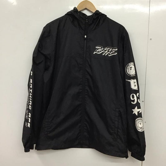 アベイシングエイプ A BATHING APE ジャケット、上着 ジャンパー、ブルゾン ジップアップナイロンジャケットパーカー アウター L ロゴ、文字 黒 / ブラック / black メンズ USED 古着 中古 10152474