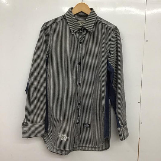 ダッピーズ DUPPIES シャツ、ブラウス 長袖 長袖シャツ ストライプシャツ カラーシャツ 42 ストライプ 白 / ホワイト / white X 黒 / ブラック / black X インディゴ / インディゴ / Indigo メンズ USED 古着 中古 10152475