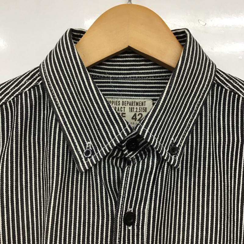 ダッピーズ DUPPIES シャツ、ブラウス 長袖 長袖シャツ ストライプシャツ カラーシャツ 42 ストライプ 白 / ホワイト / white X 黒 / ブラック / black X インディゴ / インディゴ / Indigo メンズ USED 古着 中古 10152475