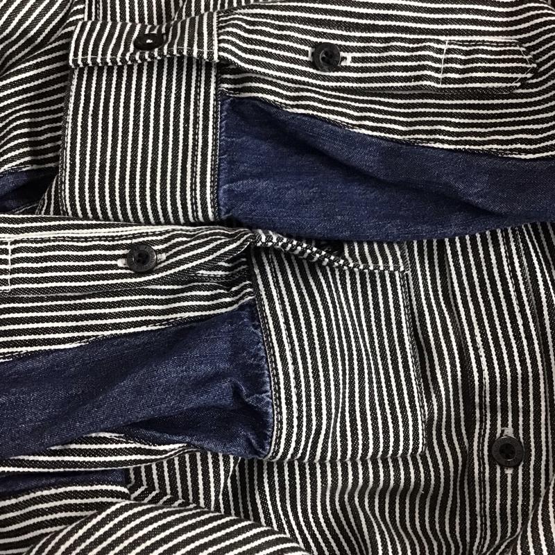ダッピーズ DUPPIES シャツ、ブラウス 長袖 長袖シャツ ストライプシャツ カラーシャツ 42 ストライプ 白 / ホワイト / white X 黒 / ブラック / black X インディゴ / インディゴ / Indigo メンズ USED 古着 中古 10152475