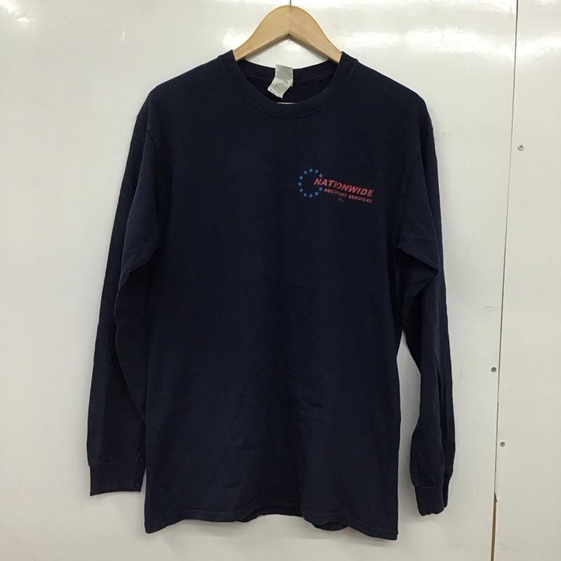 ギルダン GILDAN カットソー 長袖 長袖カットソー プリントカットソー クルーネック M ロゴ、文字 紺 / ネイビー / navy メンズ USED 古着 中古 10152501