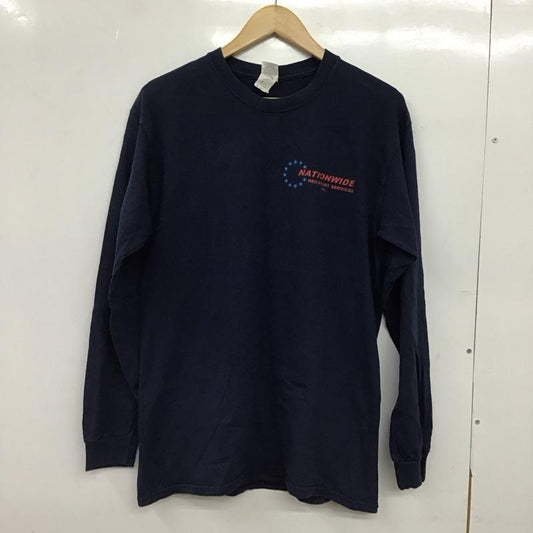 ギルダン GILDAN カットソー 長袖 長袖カットソー プリントカットソー クルーネック M ロゴ、文字 紺 / ネイビー / navy メンズ USED 古着 中古 10152501