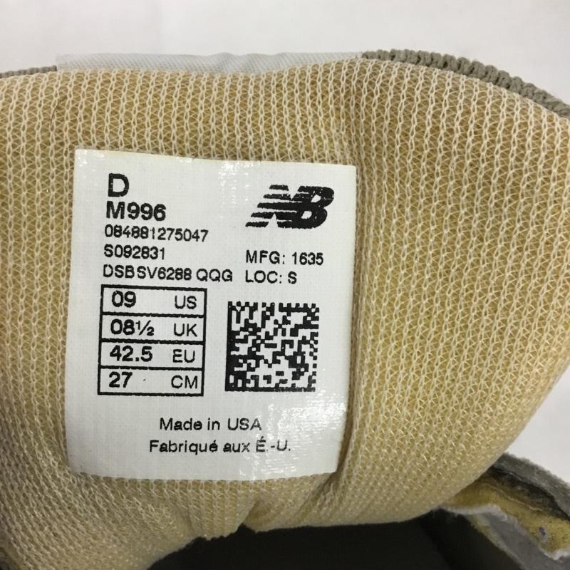 ニューバランス New Balance スニーカー スニーカー M996 USA製 27cm 27.0cm ロゴ、文字 灰 / グレー / gray メンズ USED 古着 中古 10152527