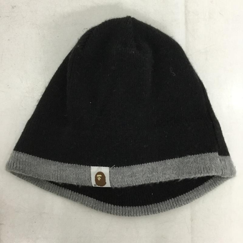 アベイシングエイプ A BATHING APE 帽子 ニット帽 ビーニー 初期 ワンポイント 黒 / ブラック / black X 灰 / グレー / gray メンズ USED 古着 中古 10152538