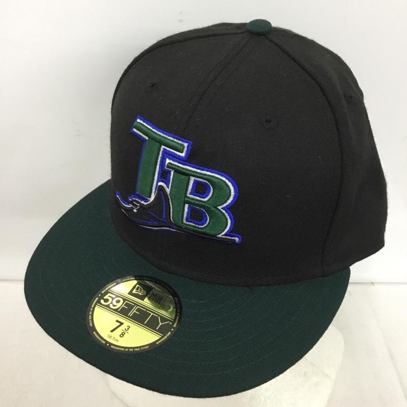 ニューエラ NEW ERA 帽子 キャップ 59FIFTY MLB タンパベイ レイズ 58.7cm ロゴ、文字 黒 / ブラック / black X 緑 / グリーン / green メンズ USED 古着 中古 10152540