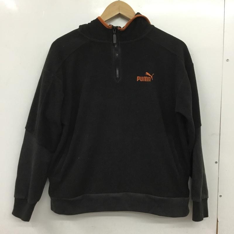 プーマ PUMA パーカー 長袖 672651-01 フード付ハーフジップフリース プルオーバージャケット 160 160cm ロゴ、文字 黒 / ブラック / black X 橙 / オレンジ / orange ボーイズ USED 古着 中古 10152553