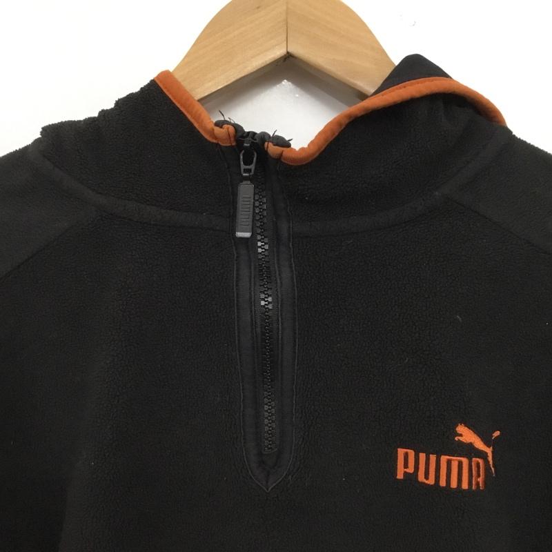 プーマ PUMA パーカー 長袖 672651-01 フード付ハーフジップフリース プルオーバージャケット 160 160cm ロゴ、文字 黒 / ブラック / black X 橙 / オレンジ / orange ボーイズ USED 古着 中古 10152553
