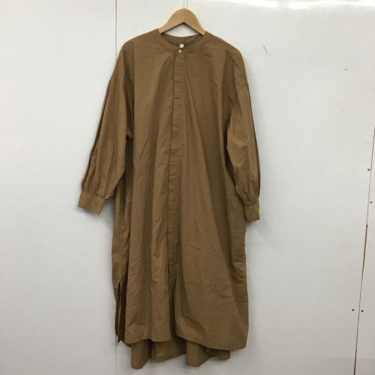 ひより HIYORI ワンピース ロングスカート 長袖シャツワンピース 無地シャツ ノーカラーシャツ FREE 無地 茶 / ブラウン / brown レディース USED 古着 中古 10152598