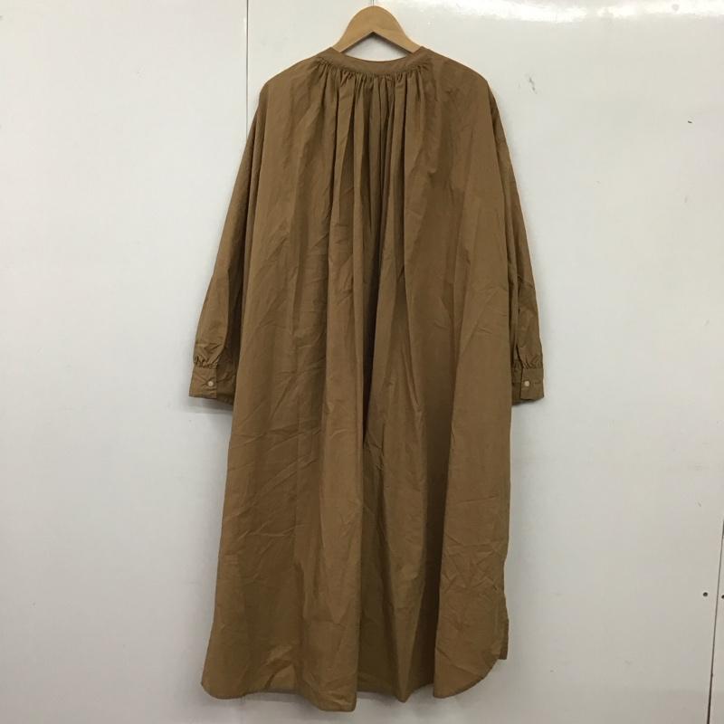 ひより HIYORI ワンピース ロングスカート 長袖シャツワンピース 無地シャツ ノーカラーシャツ FREE 無地 茶 / ブラウン / brown レディース USED 古着 中古 10152598