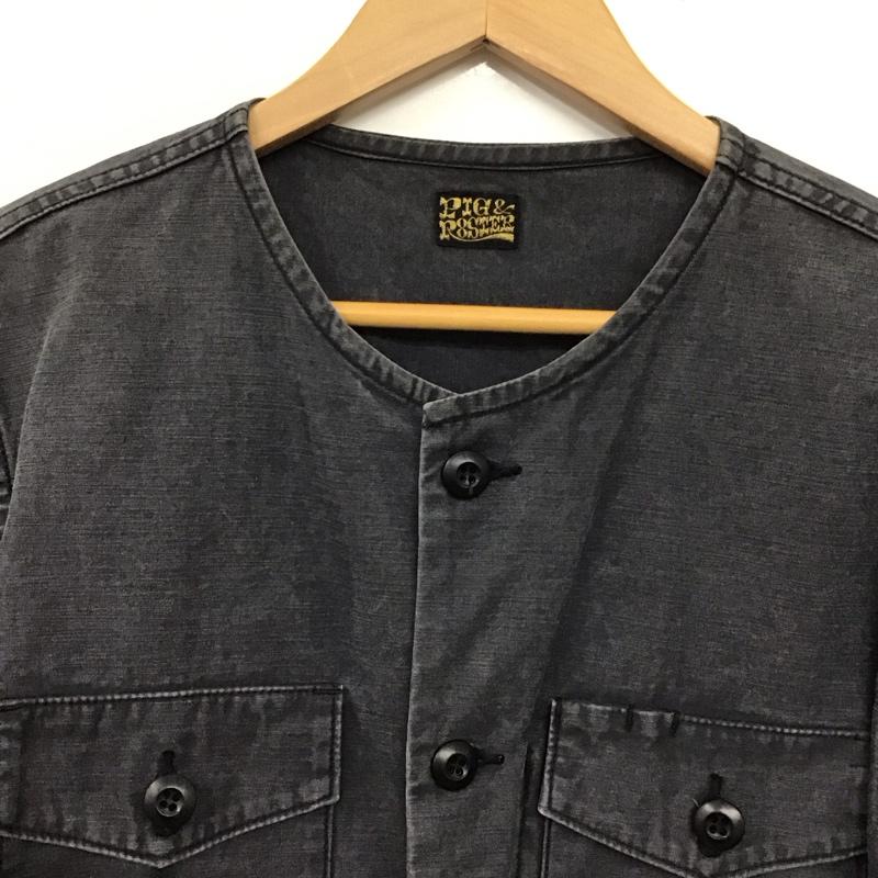 ピッグアンドルースター PIG&ROOSTER シャツ、ブラウス 長袖 長袖シャツ ノーカラーシャツ フロントボタン 40 無地 ダークグレー / ダークグレー / メンズ USED 古着 中古 10152631