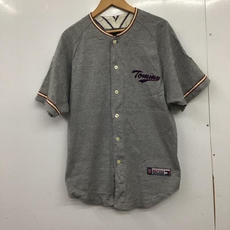 トミーヒルフィガー TOMMY HILFIGER シャツ、ブラウス 半袖 半袖シャツ フロントボタン ノーカラーシャツ M ロゴ、文字 灰 / グレー / gray メンズ USED 古着 中古 10152714