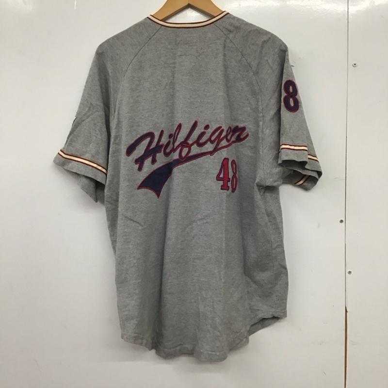 トミーヒルフィガー TOMMY HILFIGER シャツ、ブラウス 半袖 半袖シャツ フロントボタン ノーカラーシャツ M ロゴ、文字 灰 / グレー / gray メンズ USED 古着 中古 10152714