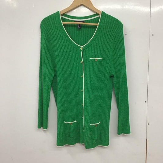 ランズエンド LANDS END カーディガン 長袖 長袖ニットカーディガン 前ボタン ノーカラー XL 無地 緑 / グリーン / green レディース USED 古着 中古 10152778