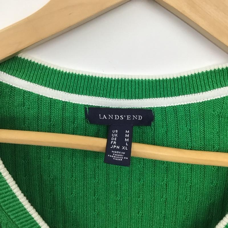 ランズエンド LANDS END カーディガン 長袖 長袖ニットカーディガン 前ボタン ノーカラー XL 無地 緑 / グリーン / green レディース USED 古着 中古 10152778