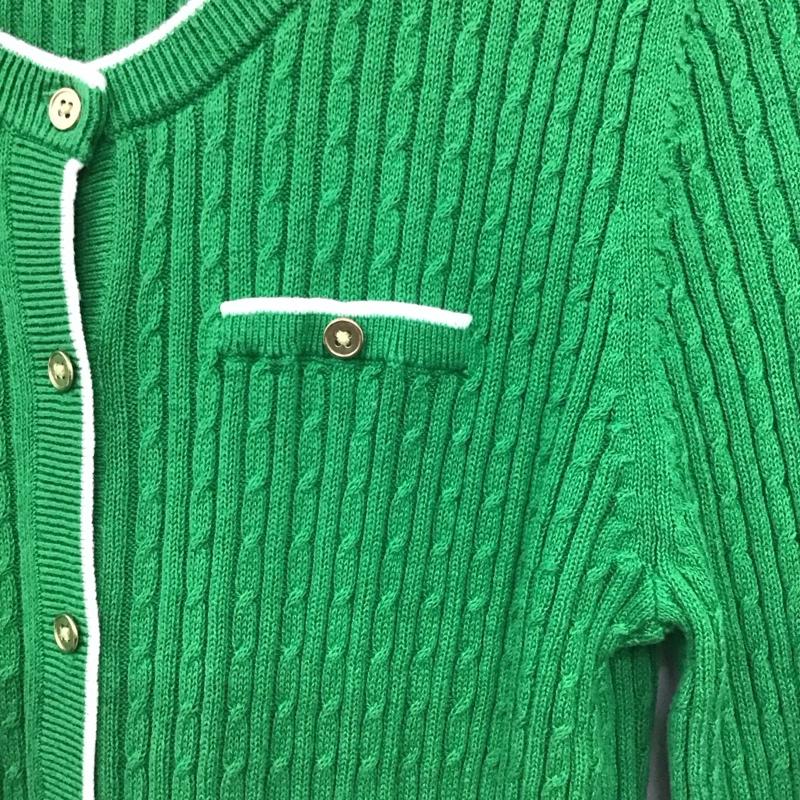 ランズエンド LANDS END カーディガン 長袖 長袖ニットカーディガン 前ボタン ノーカラー XL 無地 緑 / グリーン / green レディース USED 古着 中古 10152778