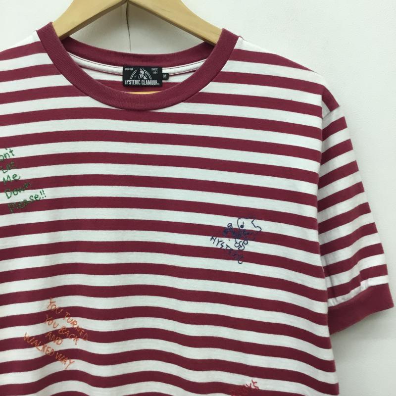 ヒステリックグラマー HYSTERIC GLAMOUR Tシャツ 半袖 02211CT17 M ボーダー柄 X 刺繍 白 / ホワイト / white X 赤 / レッド / red メンズ USED 古着 中古 10152824
