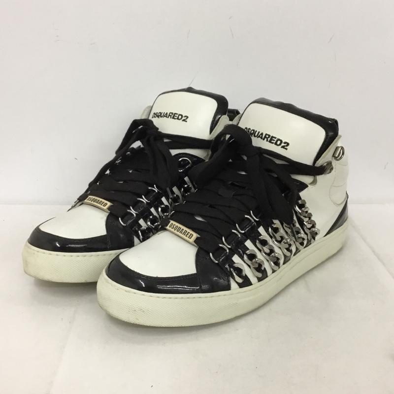 ディースクエアード2 DSQUARED2 スニーカー スニーカー レザー チェーン 41 ロゴ、文字 白 / ホワイト / white X 黒 / ブラック / black メンズ USED 古着 中古 10152843