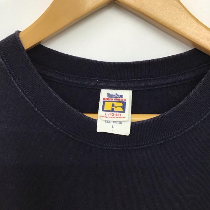 ブルーブルー BLUE BLUE Tシャツ 半袖 半袖カットソー プリントTシャツ クルーネックカットソー L ロゴ、文字 紺 / ネイビー / navy メンズ USED 古着 中古 10152883
