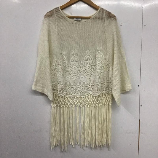 ザラ ZARA カットソー 半袖 5598 004 251 フリンジ S  アイボリー / アイボリー / レディース USED 古着 中古 10152884