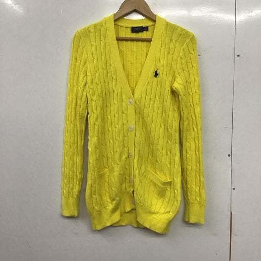 ポロラルフローレン POLO RALPH LAUREN カーディガン 長袖 Vネック ケーブル編み コットンニット L ワンポイント 黄 / イエロー / yellow レディース USED 古着 中古 10152890