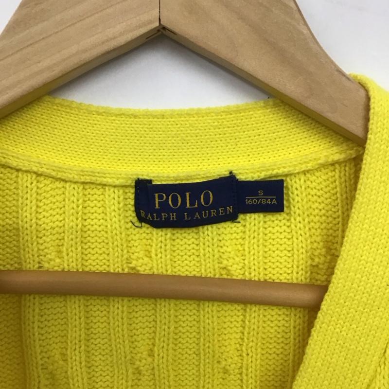 ポロラルフローレン POLO RALPH LAUREN カーディガン 長袖 Vネック ケーブル編み コットンニット L ワンポイント 黄 / イエロー / yellow レディース USED 古着 中古 10152890