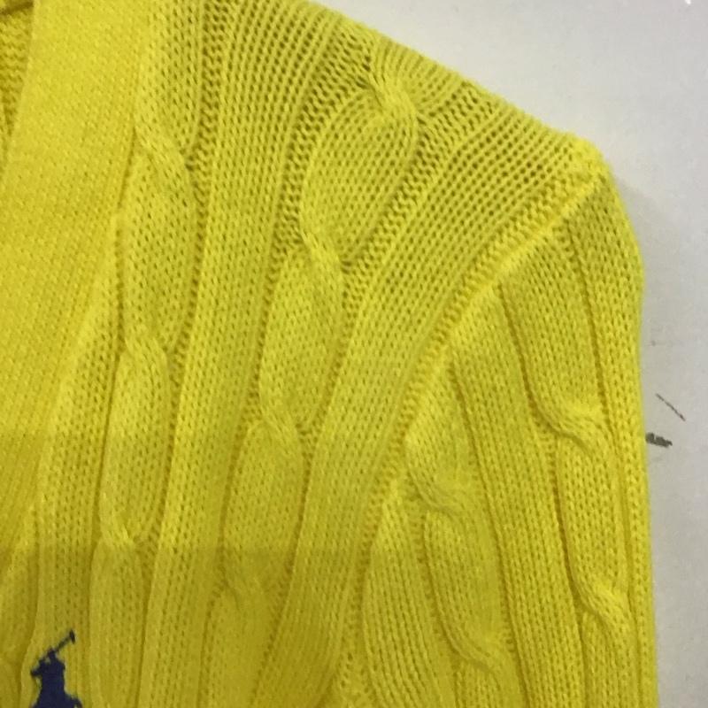 ポロラルフローレン POLO RALPH LAUREN カーディガン 長袖 Vネック ケーブル編み コットンニット L ワンポイント 黄 / イエロー / yellow レディース USED 古着 中古 10152890