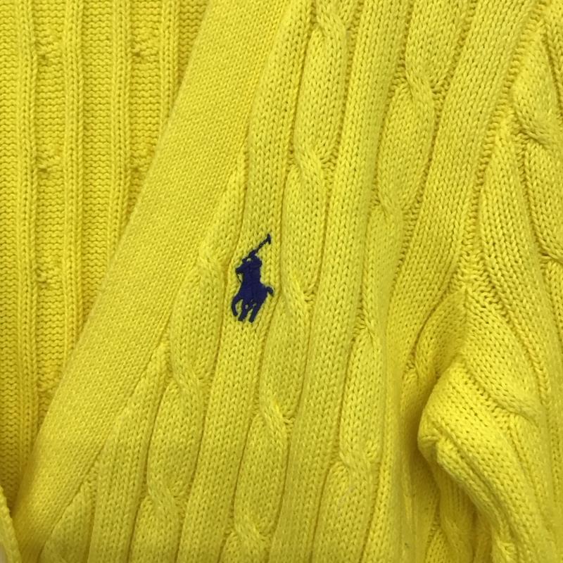 ポロラルフローレン POLO RALPH LAUREN カーディガン 長袖 Vネック ケーブル編み コットンニット L ワンポイント 黄 / イエロー / yellow レディース USED 古着 中古 10152890