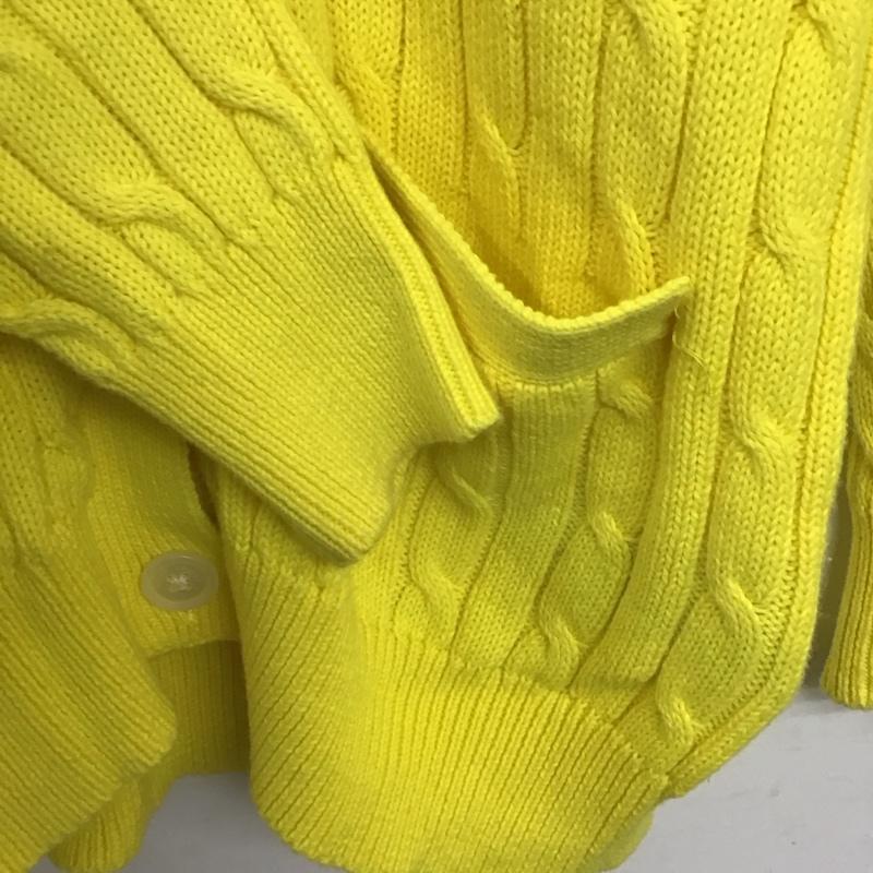 ポロラルフローレン POLO RALPH LAUREN カーディガン 長袖 Vネック ケーブル編み コットンニット L ワンポイント 黄 / イエロー / yellow レディース USED 古着 中古 10152890