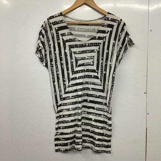 ヒステリックグラマー HYSTERIC GLAMOUR ワンピース ミニスカート 0101CT07 チュニック カットソー FREE 総柄 白 / ホワイト / white X 黒 / ブラック / black レディース USED 古着 中古 10152893