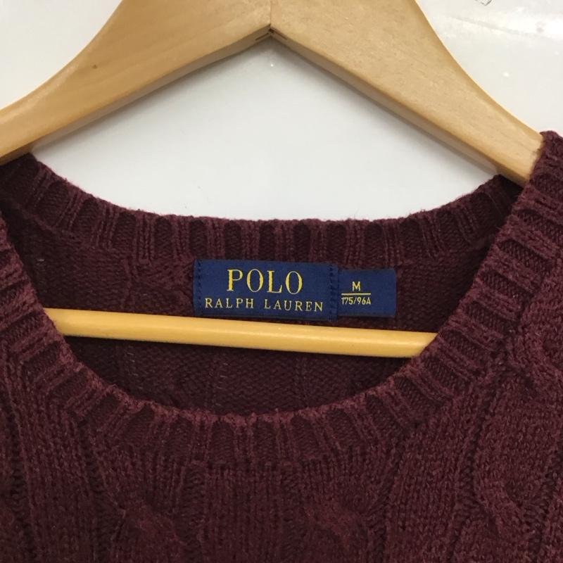 ポロラルフローレン POLO RALPH LAUREN ニット、セーター 長袖 長袖ニットカットソー クルーネック セーター M ロゴ、文字 えんじ / ワインレッド / dark red メンズ USED 古着 中古 10152897