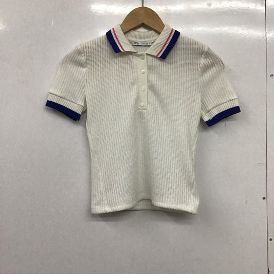 ザラ ZARA ポロシャツ 半袖 1131 401 250 ニットポロシャツ S 無地 白 / ホワイト / white X 青 / ブルー / blue X 桃 / ピンク / pink レディース USED 古着 中古 10152910