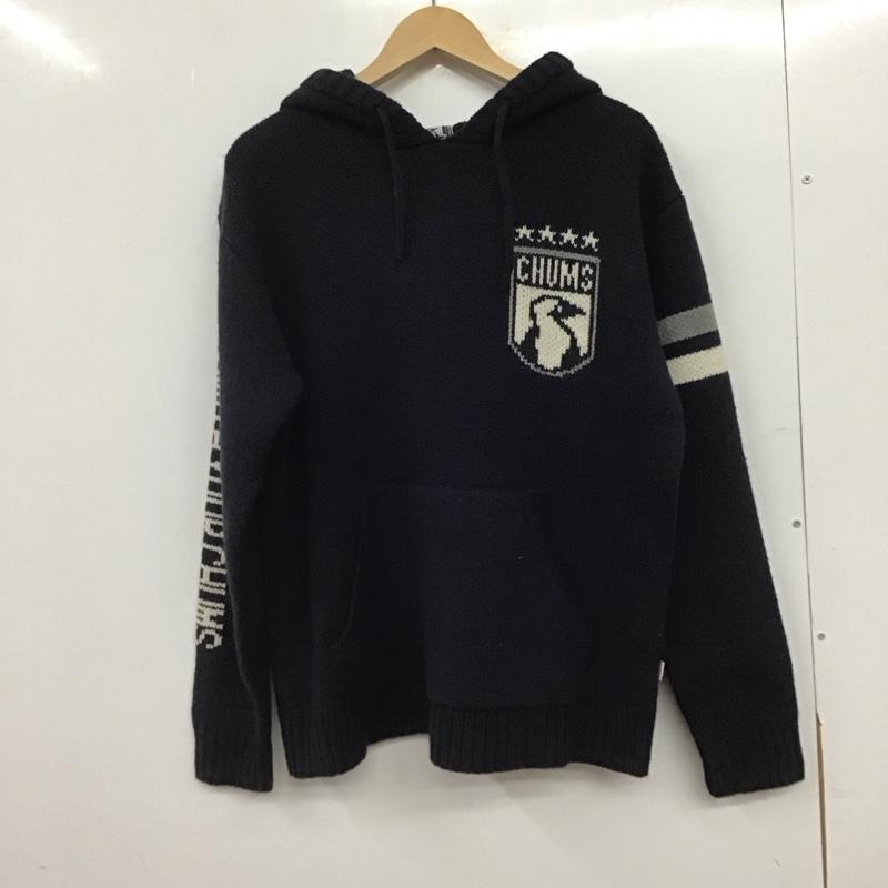 チャムス CHUMS パーカー 長袖 長袖ニットパーカー プルオーバーニット M ロゴ、文字 紺 / ネイビー / navy メンズ USED 古着 中古 10152912