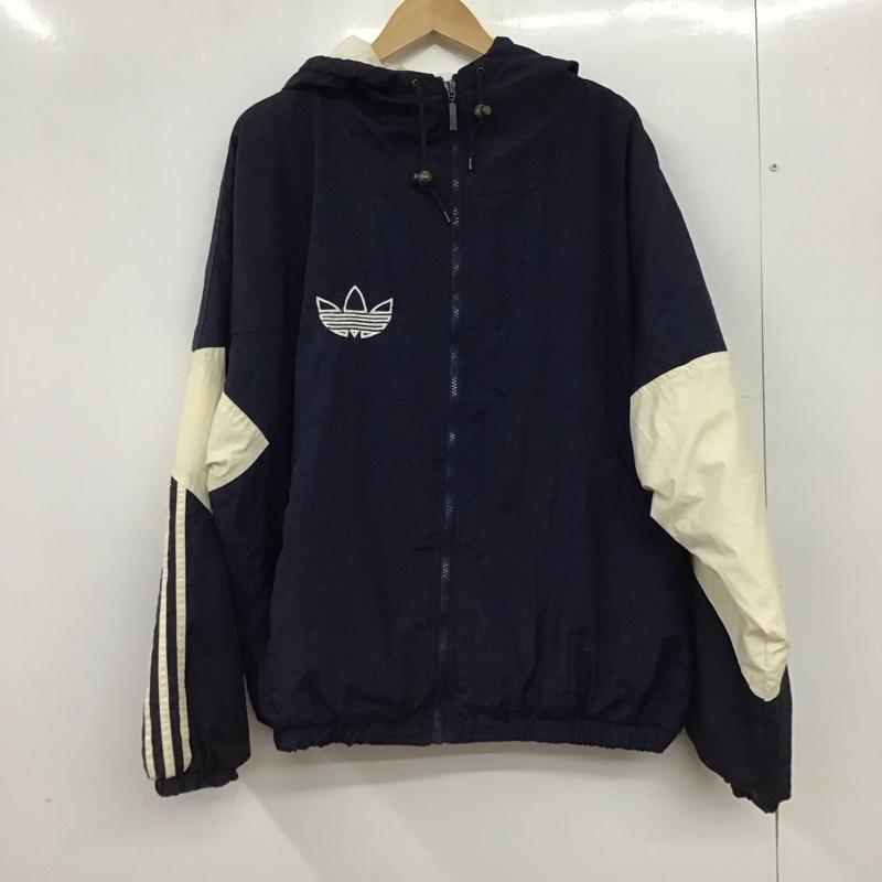 アディダス adidas ジャケット、上着 ジャンパー、ブルゾン ジップアップパーカー ナイロンパーカー 古着 XL ロゴ、文字 紺 / ネイビー / navy メンズ USED 古着 中古 10152920