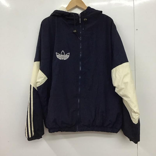 アディダス adidas ジャケット、上着 ジャンパー、ブルゾン ジップアップパーカー ナイロンパーカー 古着 XL ロゴ、文字 紺 / ネイビー / navy メンズ USED 古着 中古 10152920