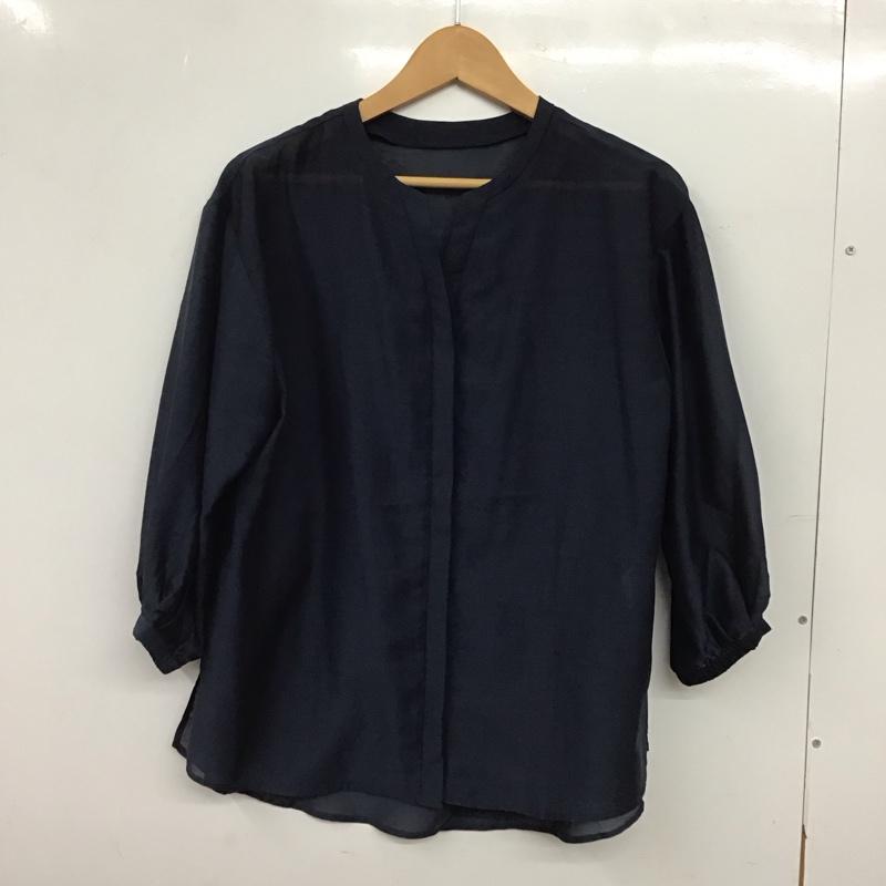 エルーラ Elura シャツ、ブラウス 七分袖 EL6407AD03 シアーブラウス ノーカラー M 無地 紺 / ネイビー / navy レディース USED 古着 中古 10152944