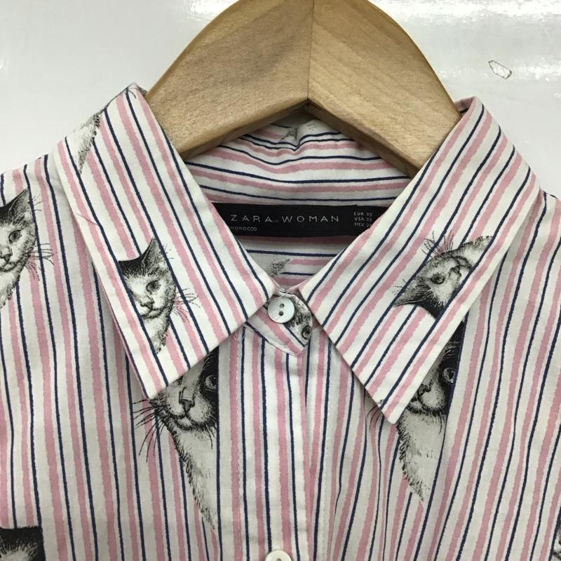 ザラ ZARA シャツ、ブラウス 長袖 2383 653 251 ショート丈 猫柄 XS ストライプ マルチカラー / マルチカラー / multicolor レディース USED 古着 中古 10152951