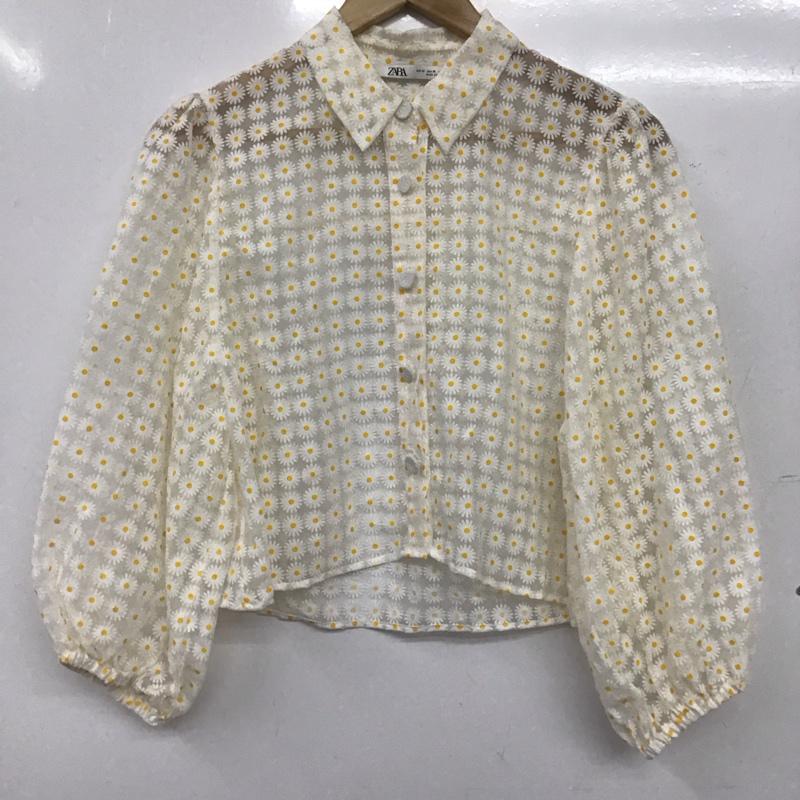 ザラ ZARA シャツ、ブラウス 長袖 長袖シャツ プリントシャツ カラーシャツ M プリント 白 / ホワイト / white レディース USED 古着 中古 10152988