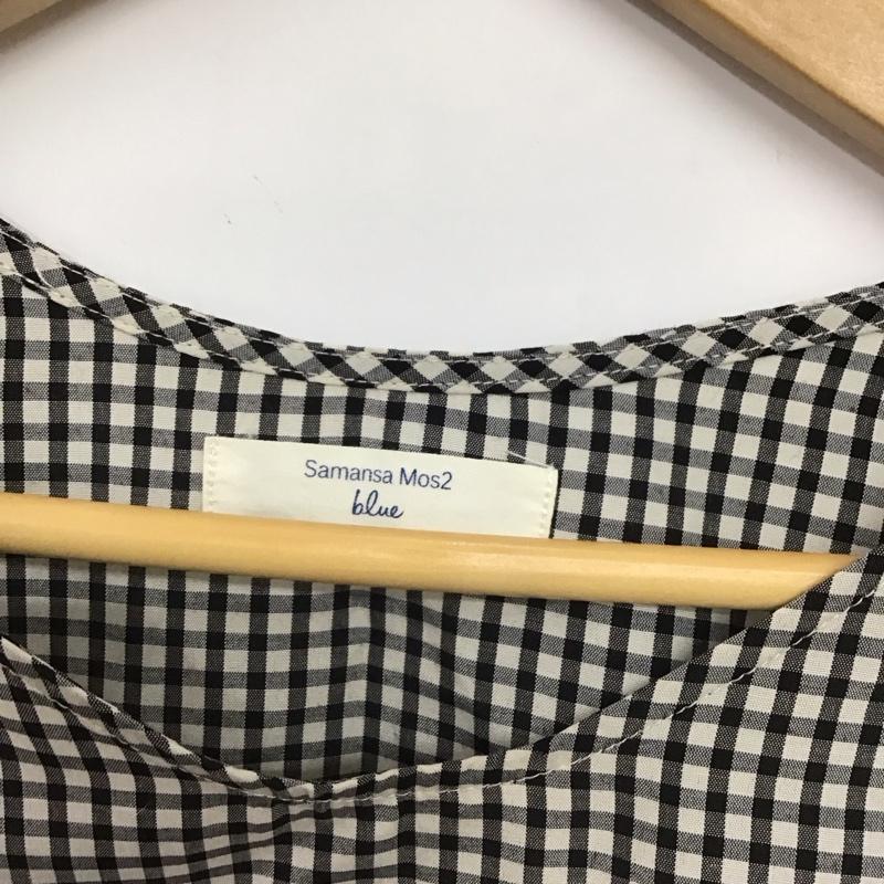 サマンサモスモスブルー Samansa Mos2 blue シャツ、ブラウス 長袖 長袖シャツ チェックシャツ ノーカラーシャツ FREE チェック 白 / ホワイト / white X 黒 / ブラック / black レディース USED 古着 中古 10152991