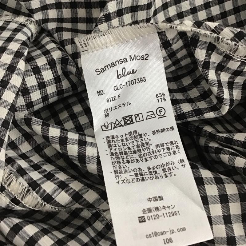 サマンサモスモスブルー Samansa Mos2 blue シャツ、ブラウス 長袖 長袖シャツ チェックシャツ ノーカラーシャツ FREE チェック 白 / ホワイト / white X 黒 / ブラック / black レディース USED 古着 中古 10152991
